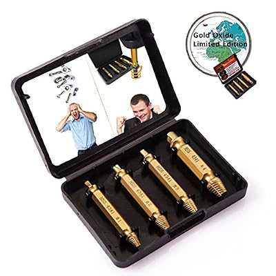Foresight endommagé Vis extracteurs par Foresight, retirer facilement Stripped Vis endommagées fabriqué à partir de H.s.s. 4341 #, la dureté est 62–63hrc, Lot de 4 Stripped Vis Removers (Oxyde d'or Limited Edition) …