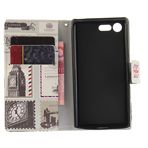 Sony Xperia X Compact Lederhülle, Asnlove PU Ledertasche Schutzhülle + Weich Hülle Stand Feature Flipcase Tasche Leather Case mit Standfunktion Tablet Etui mit Karte Slots für Sony Xperia X Compact (nur für Xperia X COMPACT geeignet ) – London Umschlag - 6