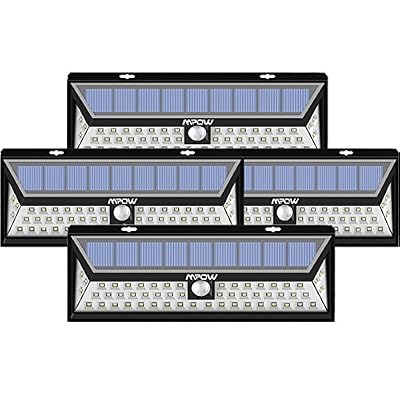 Mpow 【4 PACK】Mpow 54 LED Lampe Solaire Extérieure Etanche sans Fil Luminaire Exterieur / Eclairage Exterieur 270° Grand Angle Réglable avec Détecteur de Mouvement et Panneau Solaire pour Pati, Jardin, Cour, Chemin, Escaliers, Clôture