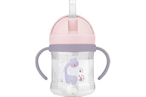 EACHPT Tasse Apprentissage Bebe, 250ml Biberon Eau Bebe, Gobelet Bebe, Bec anti-fuite, paille lestée, gobelet dapprentissage, pour tout-petits de 8 mois et plus (Rose)