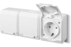 ELEKTRO-PLAST EPN - Toma de corriente con tapa (para zonas húmedas, IP 44, 16 A, 250 V, montaje en pared, 3 enchufes), color blanco