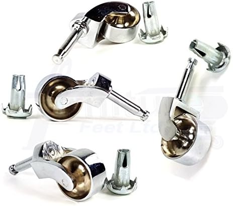 4x CHROME CASTOR &amp; SOCKET. 25mm PUSH IN CASTORS. CHROME GRIP NECK CASTORS, FOR FURNITURE, BEDS, SOFAS CHAIRS, STOOLS - CWC_CHP