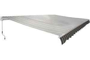 GREEN BAY Greenbay Garden Patio Manual Retractable Awning Canopy Sun Shade Shelter Angle Adjustable 4.5x3M Multi-stripe