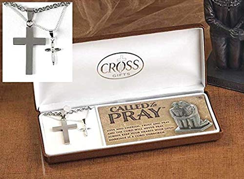 Dicksons His and Her Called to Pray Husband and Wife Silver Plated Cross Pendant Necklace Set of 2