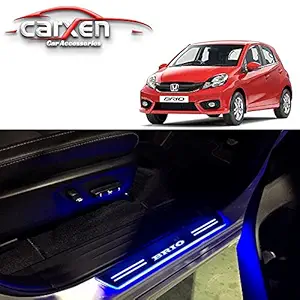 Car Door Foot Step Led Sill Plate With Mirror Finish for Honda Brio (Set of 4PCS, Blue) Door Sill Plate