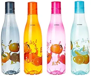 Amazon Brand - Solimo Plastic Fridge Water Bottle Set (4 pieces, Multicolour, Citrus Pattern)
