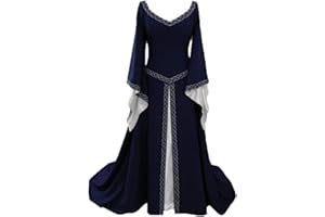 ANYUA Disfraz Medieval para Mujer Vestido Manga Larga Bordado Renacentista Cosplay
