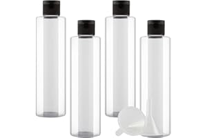 PQPAUTY 4 Pezzi 250ml flaconi vuoti da Trasparente in plastica da viaggio bottiglia di lozione con Tappo Flip Top Nero, ricaricabili, per lozione e shampoo Cosmetica Bottiglie Flaconi