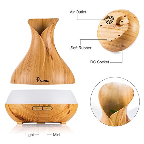 Aroma Diffuser, Papake Ultraschall Öl Diffusor Holzmaserung Luftbefeuchter Duftzerstäuber Humidifier 400ml mit 7 Farben LED Licht für Schlafzimmer Wohnzimmer Büro - 5