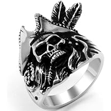 JewelryWe Anillo de la joyería de acero inoxidable de la mujer del hombre Capitán Pirata de la banda para el compromiso y el anillo de bodas de plata negro