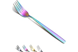 Berglander-Juego de 6 Tenedores de Mesa arcoíriss de acero inoxidable chapado en titanio brillante, tenedores y cucharas de cubiertos, cucharas y tenedores