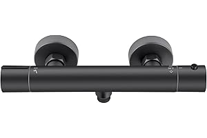 Auralum Duscharmatur mit Thermostat, Mischbatterie Dusche 38°C Sicherheitssperre, Armatur Dusche aus Zinklegierung, Anti-Verbrühungsdesign, Komplettset für Badezimmer, Schwarz