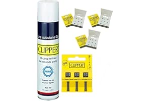 ‎DHOBIA Clipper Gas Gelb White Pure 100ml 250ml 300ml 1er/2er/6erSet Isobutane Universal Flintsystem Feuersteine (7, Gas300ml/3Flints/3Feuerstein)