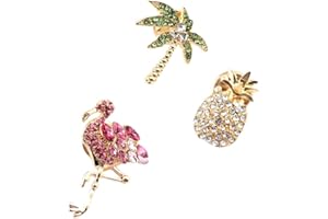 Amosfun Ananas-Brosche Und Flamingo-Brosche Set Kristall Und Legierung Tropische Broschen Clips FüR Frauen Ideal FüR Kleidung Taschen Und Geschenke