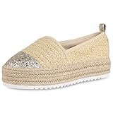  SCARPE VITA Damen Plateau Slipper Espadrilles Glitzer Freizeit Plateauschuhe 180345 Beige Gold Glitzer 39