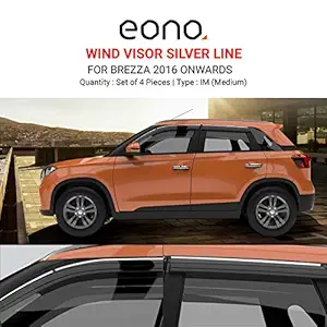 Amazon Brand- Eono Car Door Visor Wind Deflector Silver Line (Chrome Pati) Accessories Compatible for Brezza 2016