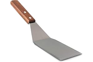 JOGNEE Szpatułka ze stali nierdzewnej | łopatka szpatułka do dużych obciążeń | łopatka do grilla ze stali nierdzewnej z drewnianym uchwytem do teppanyaki, grilla, steków, pizzy