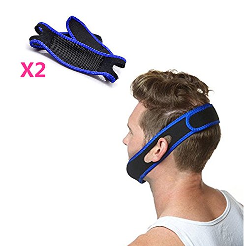 Mucher réglable Mentonnière anti-ronflements (2/Lot) Fournit Confort et soulagement pour votre apnée du sommeil, l'insomnie et la congestion nasale (Taille unique) - Bleu