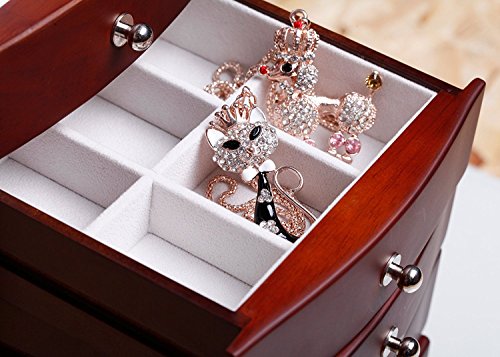 Schmuckkasten aus hart Holz schmuckkoffer Kosmetikkoffer Schmuckkästchen Holzbox Aufbewahrungsbox für Schmuck (MG12BROWN) - 8