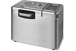 RIVIERA & BAR riviera&bar Machine à Pain Sans Gluten - 14 Programmes avec Pétrin Auto-Rabattable, Écran LCD, Départ Différé, Cuve Amovible, Accessoires Inclus - 820W - Inox Satiné