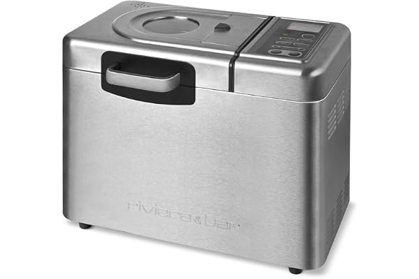 riviera&bar Machine à Pain Sans Gluten 820W - 14 Programmes et 3 Tailles de Pain - Pétrin Auto-Rabattable - Écran LCD - Départ Différé 13h - Cuve Amovible - Accessoires Inclus - Inox