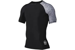 HUGE SPORTS Mens Rash Vest- Rash Guard Short Sleeve Quick Drying Wetsuit Swimming Tops for Surfing BJJ Jiu Jitsu