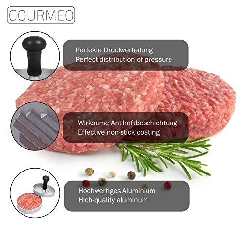 GOURMEO Burgerpresse aus Aluguss mit Antihaftbeschichtung und 30 Blatt Antihaftpapier | mit 2 Jahren Zufriedenheitsgarantie | Hamburgerpresse, Hamburger-Presse, Burger Maker - 2