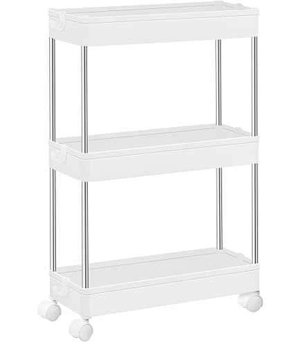 Carrello Cucina A 3 Livelli HOMASIS – Scaffale Portaoggetti Con Ruote 45x30x81 Cm, Bianco, Capacità 50 Kg, Per Bagno, Trucco E Ufficio