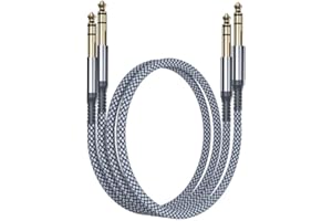 Elebase Câble Instrument Audio Stéréo 6.35mm (1M/2 Pack) Cordon Tressé en Nylon Jack TRS 1/4 Mâle vers Mâle pour Guitare Électrique,Basse,Clavier,Table de Mixage,Amplificateur,Haut-parleur,Égaliseur