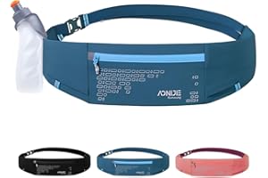WELLWISE Men Women Waterproof Running Belts with Bottle,Adjustable Water Bottle Running Hands Free, Large Phone Running Belt with Water Bottle fit 6.8Inch Phone (Blue+250ml Water Bottle)