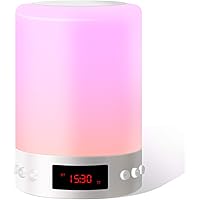 Nachttischlampe Bluetooth Lautsprecher, Swonuk Tragbarer Berührungssensor Nachtlicht mit Wecker, Dimmbare RGB Tischlampe…