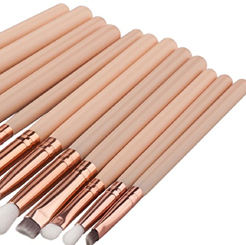 Amcool 12Pcs Professional Bürste Make-up Pinsel Set Bilden Kosmetika Lidschatten Kits(Beige) - 4