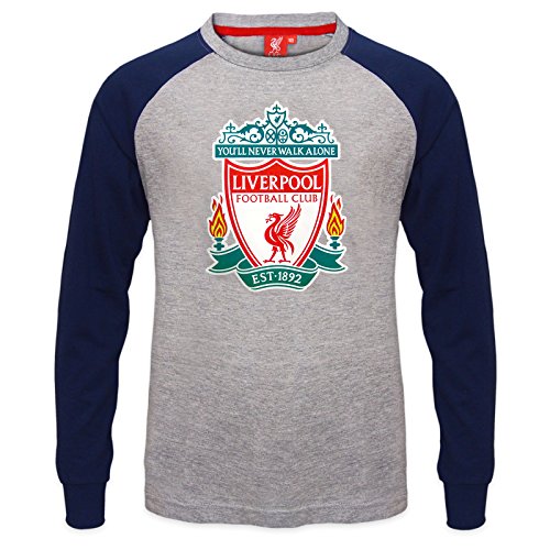 Liverpool FC Official Football Gift Kids Crest Long Sleeve Raglan T-Shirt
