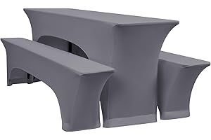 YMHPRIDE Set of 3 Elastic Beer Table Covers, Dark Grey Beer Bench Covers and Tablecloths, 50 cm Table Width, Beer Tent Sets 220 x 50 x 70 cm for Garden Banquet Garden Furniture (3 Packs)