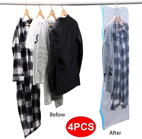 Tinxs W70xH145cm/W27.6xH57inch Clear Vacuum Garment Clothes Cover Bags Suit Bag Dress Cover with Hanger, Set of 4