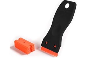 CANOPUS Plastic Scraper Tool Non Scratch with 10 Plastic Razor Blades, Plastic Razor Scraper, Decal, Sticker Remover, Ideal for Scraping Stickers, Labels and Decals from Glass, Windshields, Black