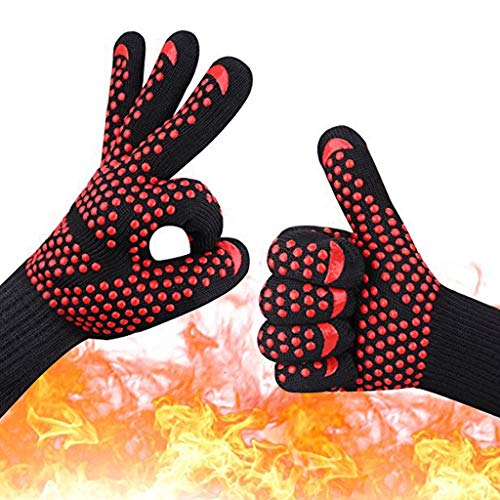 spécifications QYJpB Gants De Barbecue Résistants À La Chaleur, Gants De Four Avec Doigts, Gants De Four En Silicone Résistant Au Feu Pour Barbecue, Cuisson, Cuisson Au Four, Grillades, Barbecue (1 Paire) - Gants de