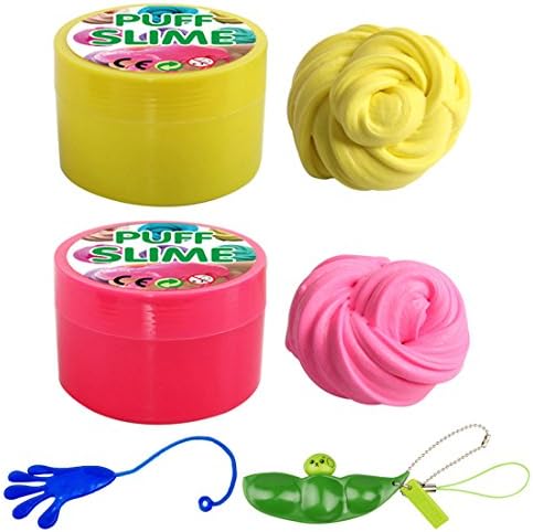 DIY Slime Clay Fluffy Floam Slime Scented Stress Relief No Borax Kids Toy to Release Gifts 2PCS handsel the Pea pods and Tricky palm toys (Pink-yellow)