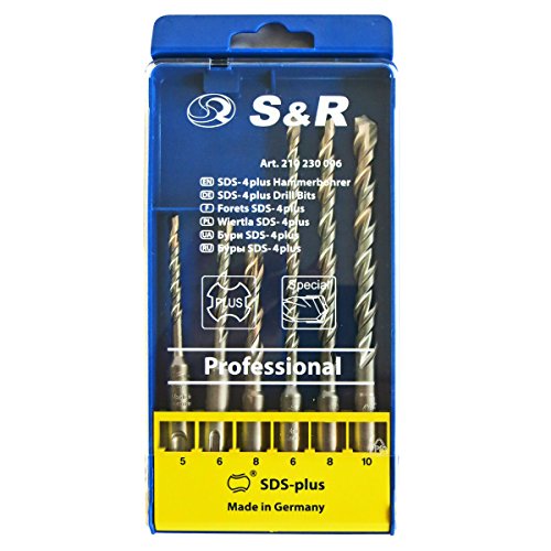 S&R Professional Hammerbohrer SDS-Bohrer-Set, Betonbohrer SDS Plus 6-tlg: 5,6 ,8 x 110mm; 6,8,10, x 160mm für Beton, Granit, Stein. Bohrer für Bohrhammer und Schlag-Bohrmaschine. MADE IN GERMANY - 2