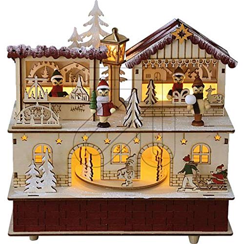 Preisvergleich Produktbild LED Spieldose / Spieluhr aus Holz mit Weihnachtsmarkt XXL