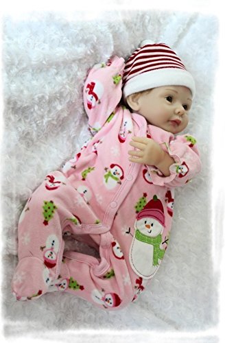 Nicery Reborn Baby Doll Soft Silicone 22inch 55cm Magnetic Mouth Lovely Lifelike Cute Boy Girl Toy Pink Snowman A3UK