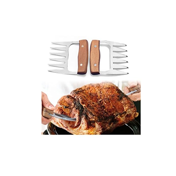 Edelstahl Fleisch Krallen 2 Stck Meat Claws Bbq Grill Party Gabeln Fr Pulled Pork Brenkrallen Mit Holzgriff Bbq Gabeln