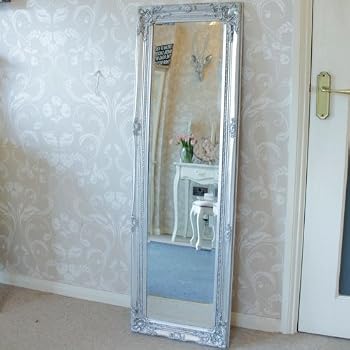 Miroir Baroque Shabby Chic à Colonne - Style Antique, Bois Gris, Environ 156x85 Cm, Neuf
