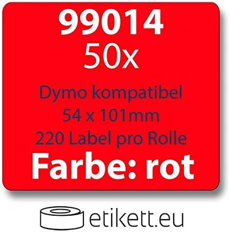 50x Label kompat. zu Dymo 99014 54x101mm 220 Label Etiketten rot pro Rolle / Seiko SLP-SRL 54x101mm 220 Label pro Rolle
