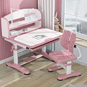 StarAndDaisy Smart Kids Multifunctional Study Table and Chair with an Option of LED Lamp and Book Storage Shelf *Assembly Video on Yo u t u be (Pink Upgraded)