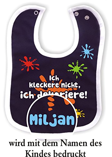 Baby Lätzchen mit farbigen Saum ICH KLECKERE NICHT, ICH DEKORIERE und dem Namen Ihres Kindes / in 8 Farben - 2