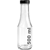 Afracam 500 ml Şeffaf S&uuml;tun Cam Şişe Meşrubat, Meyve Suyu, S&uuml;t, Ayran, Su, Limonata Şişesi 500 cc Siyah Derin Metal Kapaklı Ş