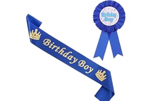 HYX Birthday Boy Badge with Sash, Blue Ribbon Badge, Birthday Party Decorations for Boys Kids