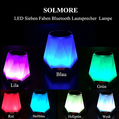 SOLMORE LED Bluetooth Lautsprecher Speaker Lampe Lichtwecker Multi Funktion Farbwechsel Stimmungslicht Mini Nachtlich Wecker Wireless Stereo Musik Sound Spielen mit Eingebauten Wiederaufladbaren 1500mAh Batterie/ USB Kabel /TF Karte Unterstützt für Handy Smartphone Tablets Laptop PC und andere Bluetooth Geräte für Tischlampe Schreibtischlampe Tischdeko Kinder Zimmer Outdoor Camping Geschenke - 2