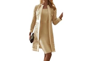 GOOLECRIMP Mujeres Elegante Dos Piezas Traje de Trabajo Conjunto Vestido Sin Mangas Liso y Encaje Hollow out Cardigan Conjunto de Vestido de Fiesta de Novia